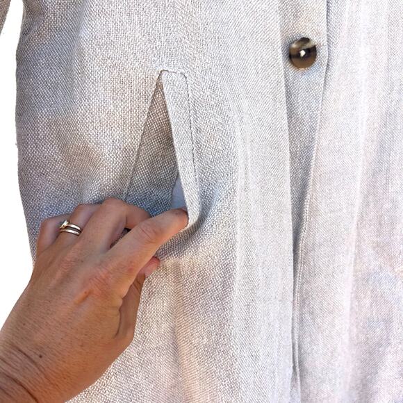 Filosofia Linen Coat Taupe XS Button Minimalist Sustainable Oversized Wabi-Sabi - Picture 7 of 10